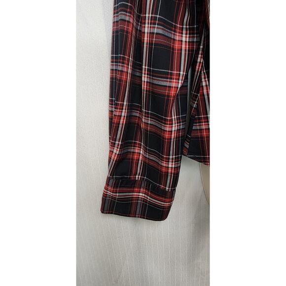 Talbots Jewel Button Front Red/Black Plaid Ruffle Front Long Sleeve Size 12 - Picture 6 of 9